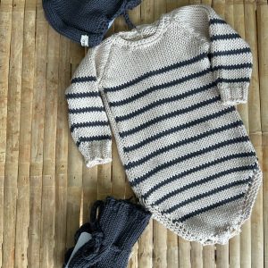 Conjunto de punto bebé algodón 100 % con pelele, capota y polaina